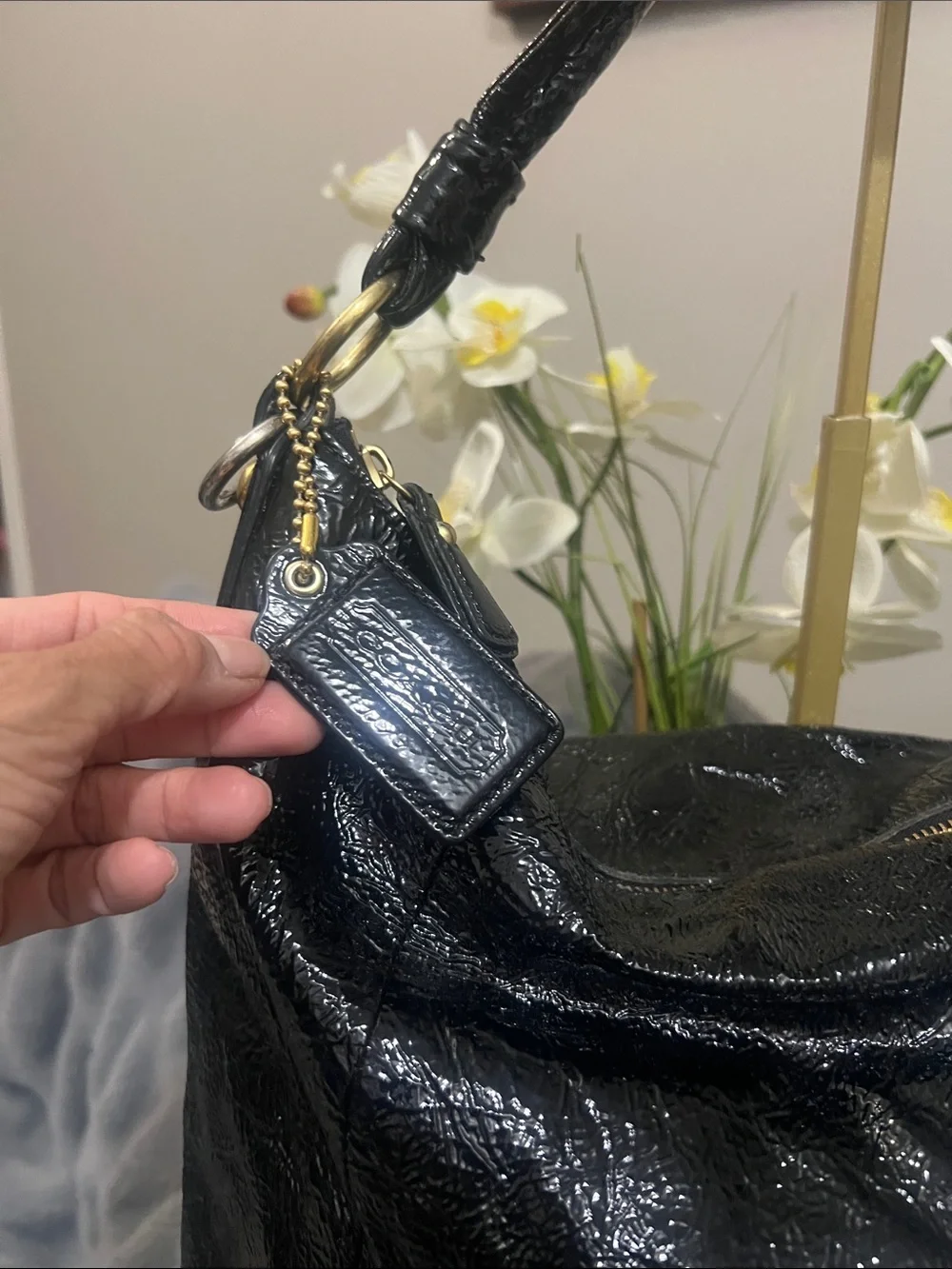 Coach Kristin Crinkle Black Leather Hobo Bag EUC retail $298